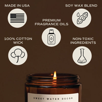 Luxury Getaway Soy Candle - Amber Jar - 9 oz - Sweet Water Decor - Candles
