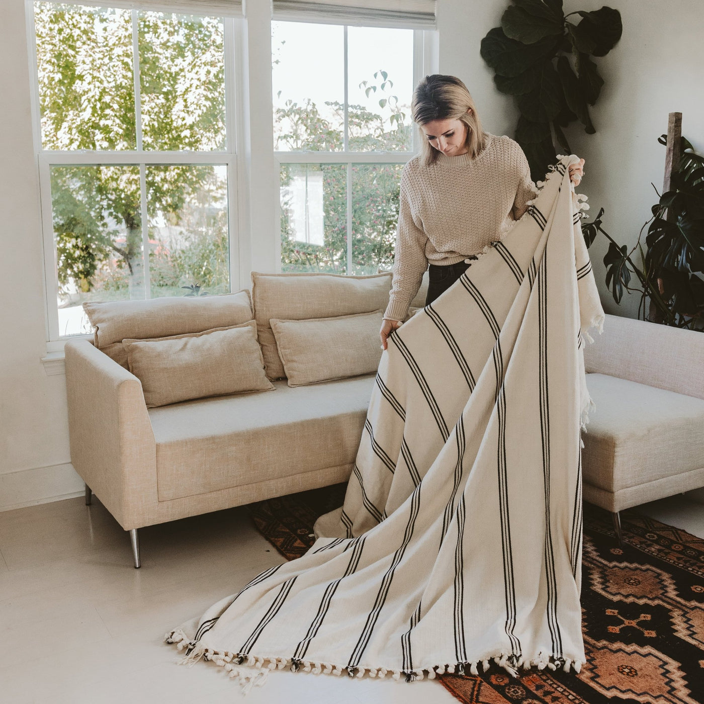 Kate Turkish Blanket - Two Stripe - Sweet Water Decor - Blankets