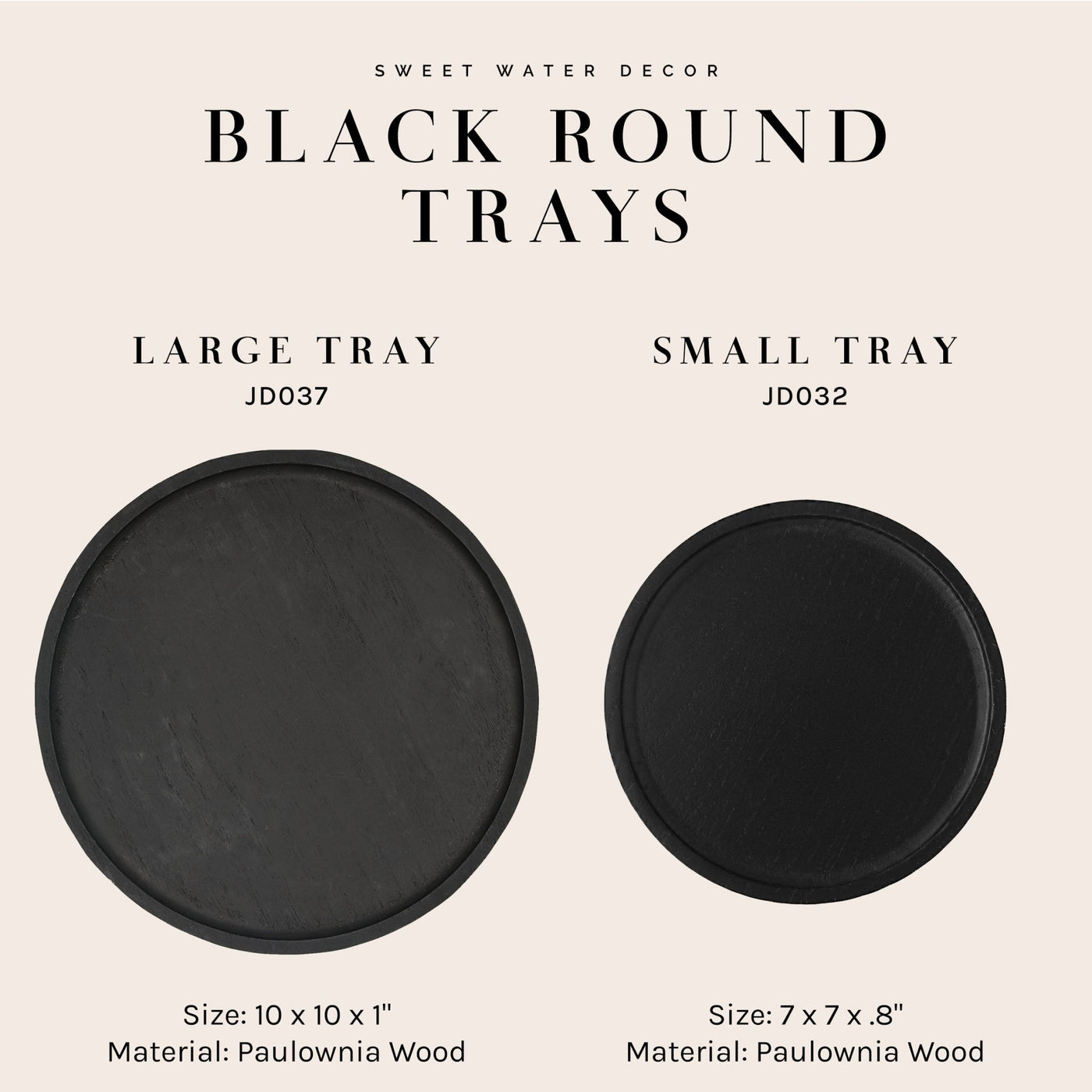 Black Round Wood Tray - Sweet Water Decor - Trays
