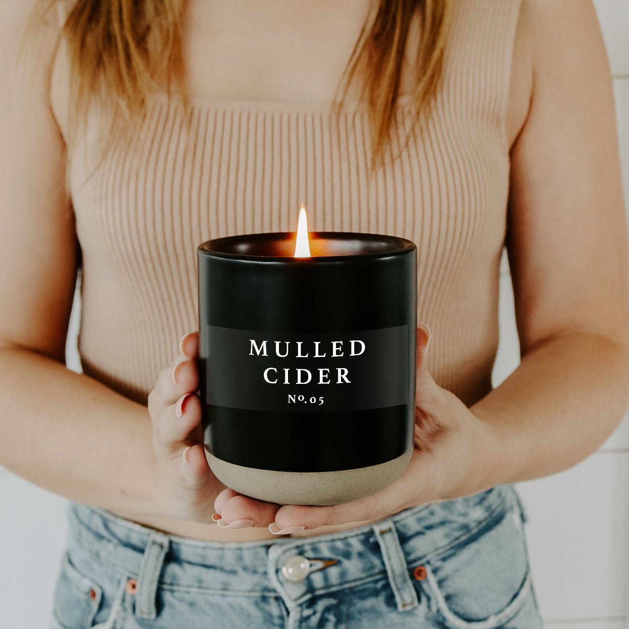 Mulled Cider Soy Candle - Black Stoneware Jar - 12 oz - Sweet Water Decor - Candles