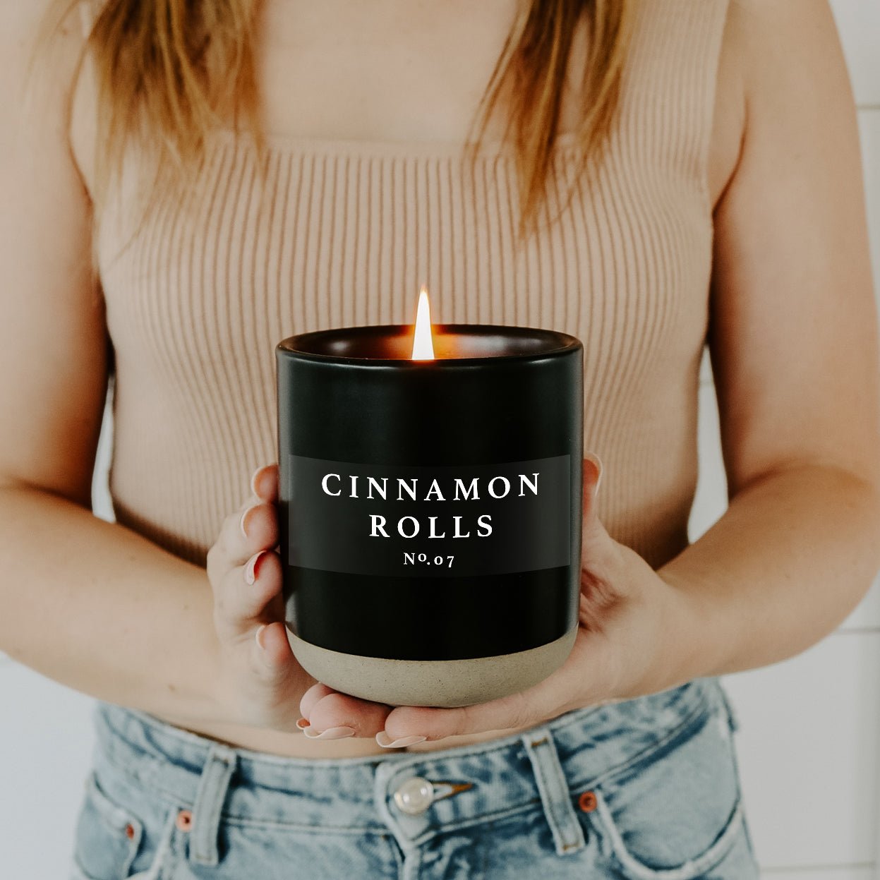 Cinnamon Rolls Soy Candle - Black Stoneware Jar - 12 oz - Sweet Water Decor - Candles