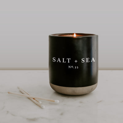Salt and Sea Soy Candle - Black Stoneware Jar - 12 oz - Sweet Water Decor - Candles