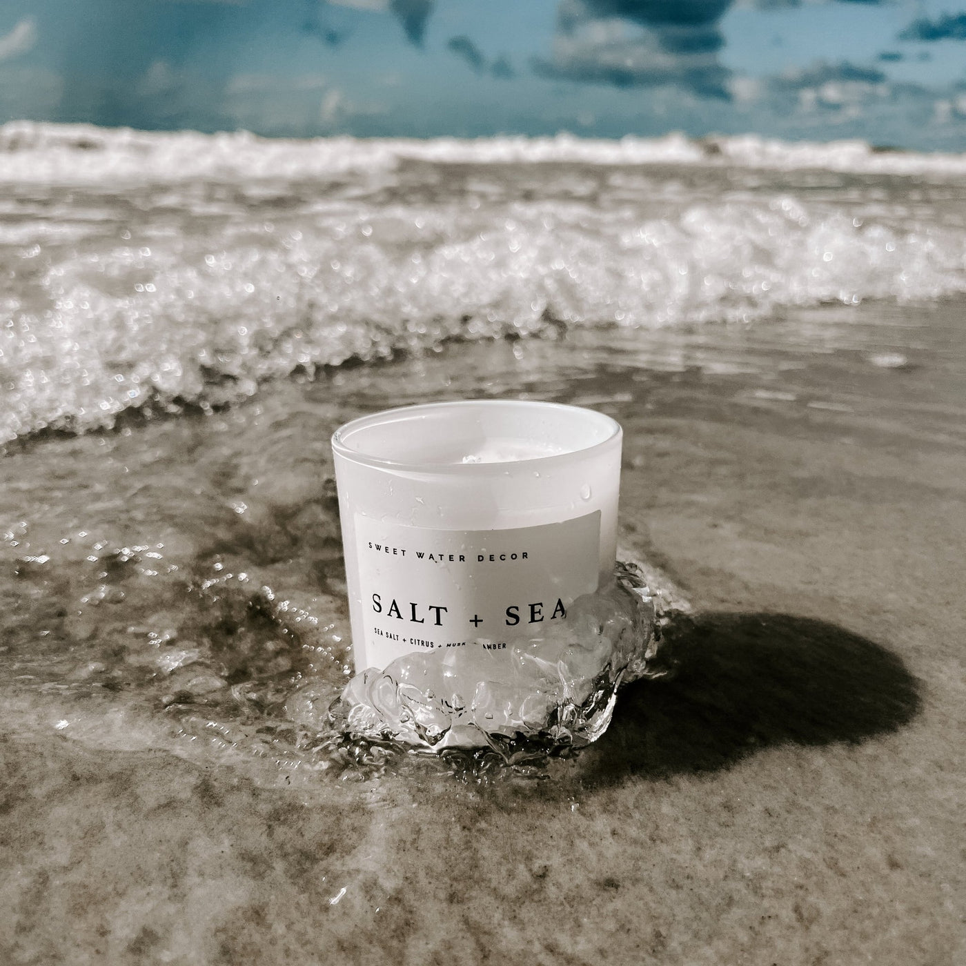 Salt and Sea Soy Candle - White Jar - 11 oz - Sweet Water Decor - Candles