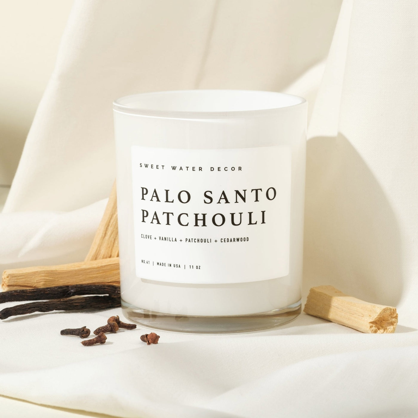 Palo Santo Patchouli Soy Candle - White Jar - 11 oz - Sweet Water Decor - Candles