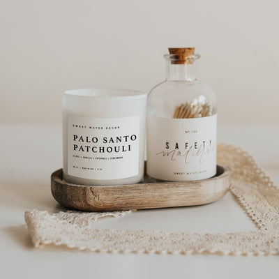 Palo Santo Patchouli Soy Candle - White Jar - 11 oz - Sweet Water Decor - Candles