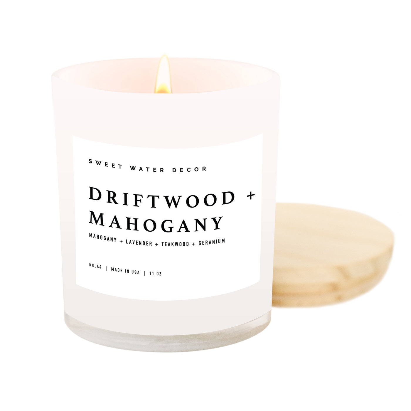 Driftwood and Mahogany Soy Candle - White Jar - 11 oz - Sweet Water Decor - Candles