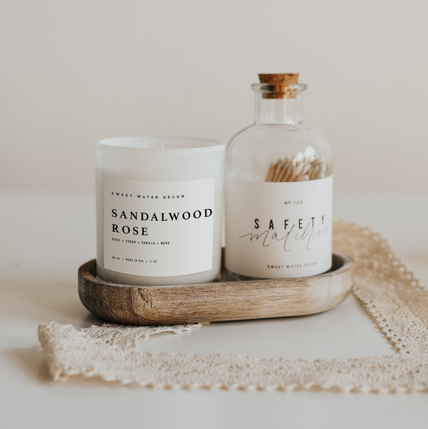 Sandalwood Rose Soy Candle - White Jar - 11 oz - Sweet Water Decor - Candles