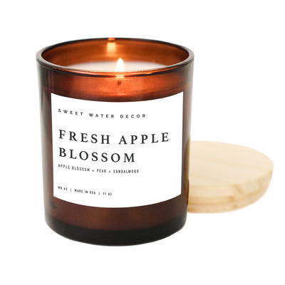 Fresh Apple Blossom Soy Candle - Amber Jar - 11 oz - Sweet Water Decor - Candles