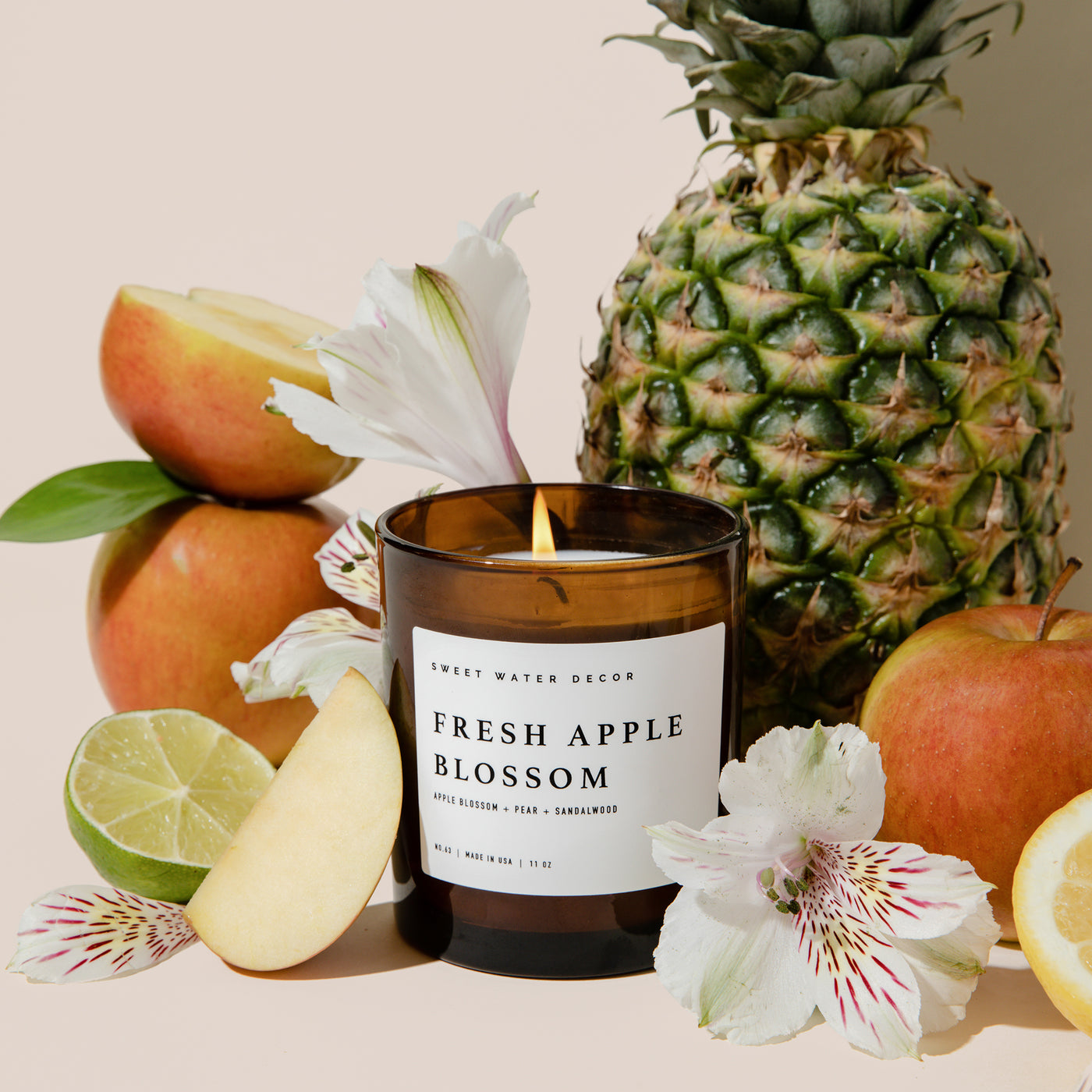 Fresh Apple Blossom Soy Candle - Amber Jar - 11 oz - Sweet Water Decor - Candles