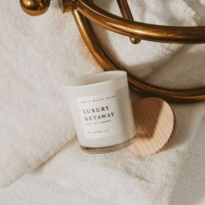 Luxury Getaway Soy Candle - White Jar - 11 oz - Sweet Water Decor - Candles
