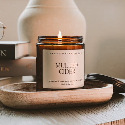 Mulled Cider Soy Candle - Amber Jar - 9 oz - Sweet Water Decor - Candles