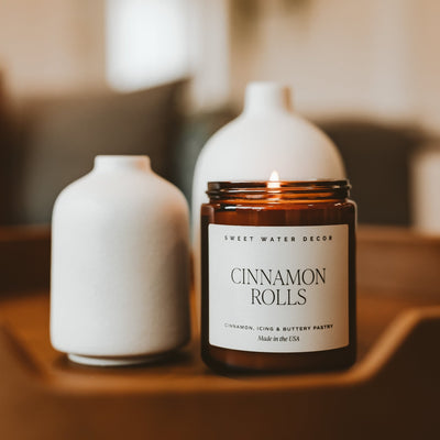 Cinnamon Rolls Soy Candle - Amber Jar - 9 oz - Sweet Water Decor - Candles