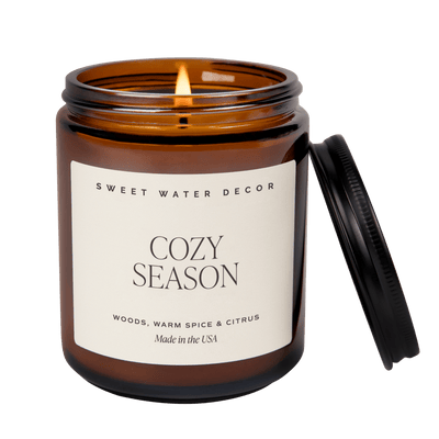 Cozy Season Soy Candle - Amber Jar - 9 oz - Sweet Water Decor - Candles