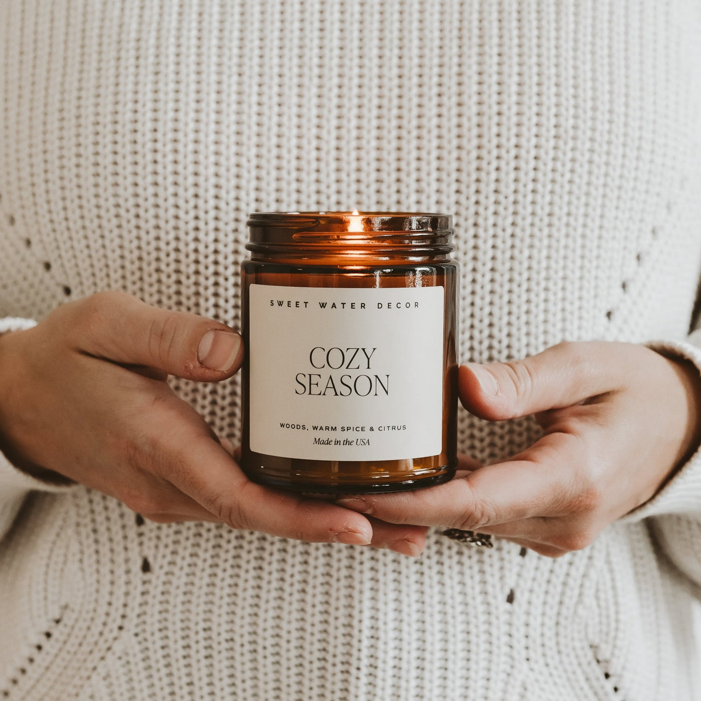 Cozy Season Soy Candle - Amber Jar - 9 oz - Sweet Water Decor - Candles