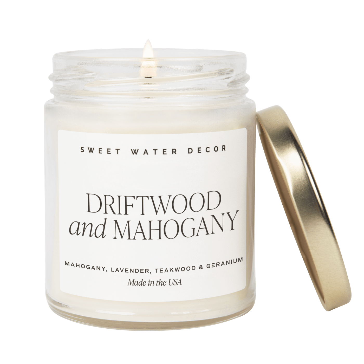 Driftwood and Mahogany Soy Candle - Clear Jar - 9 oz - Sweet Water Decor - Candles