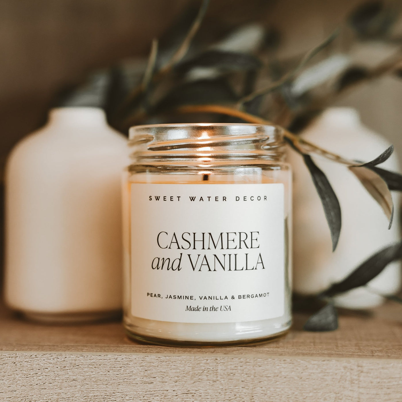 Cashmere and Vanilla Soy Candle - Clear Jar - 9 oz - Sweet Water Decor - Candles