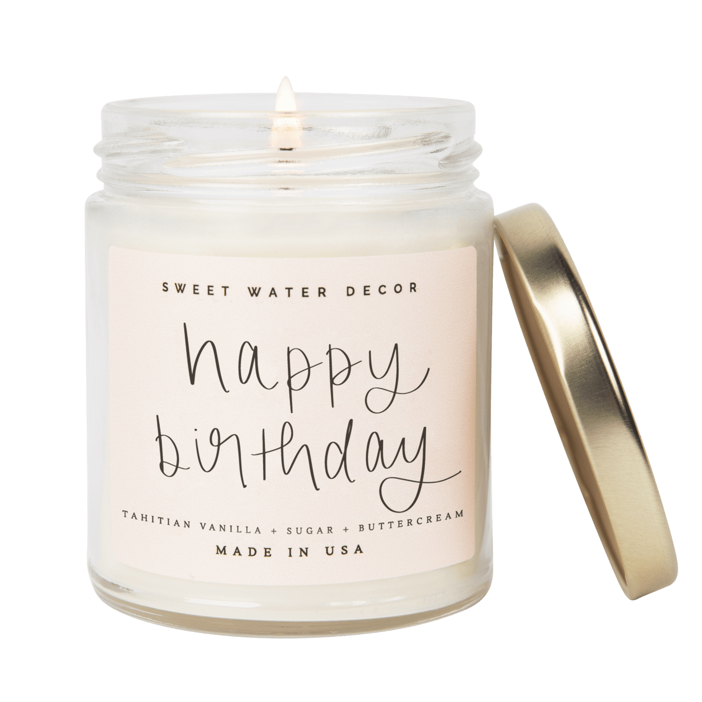 Happy Birthday Soy Candle - Clear Jar - 9 oz - Sweet Water Decor - Candles