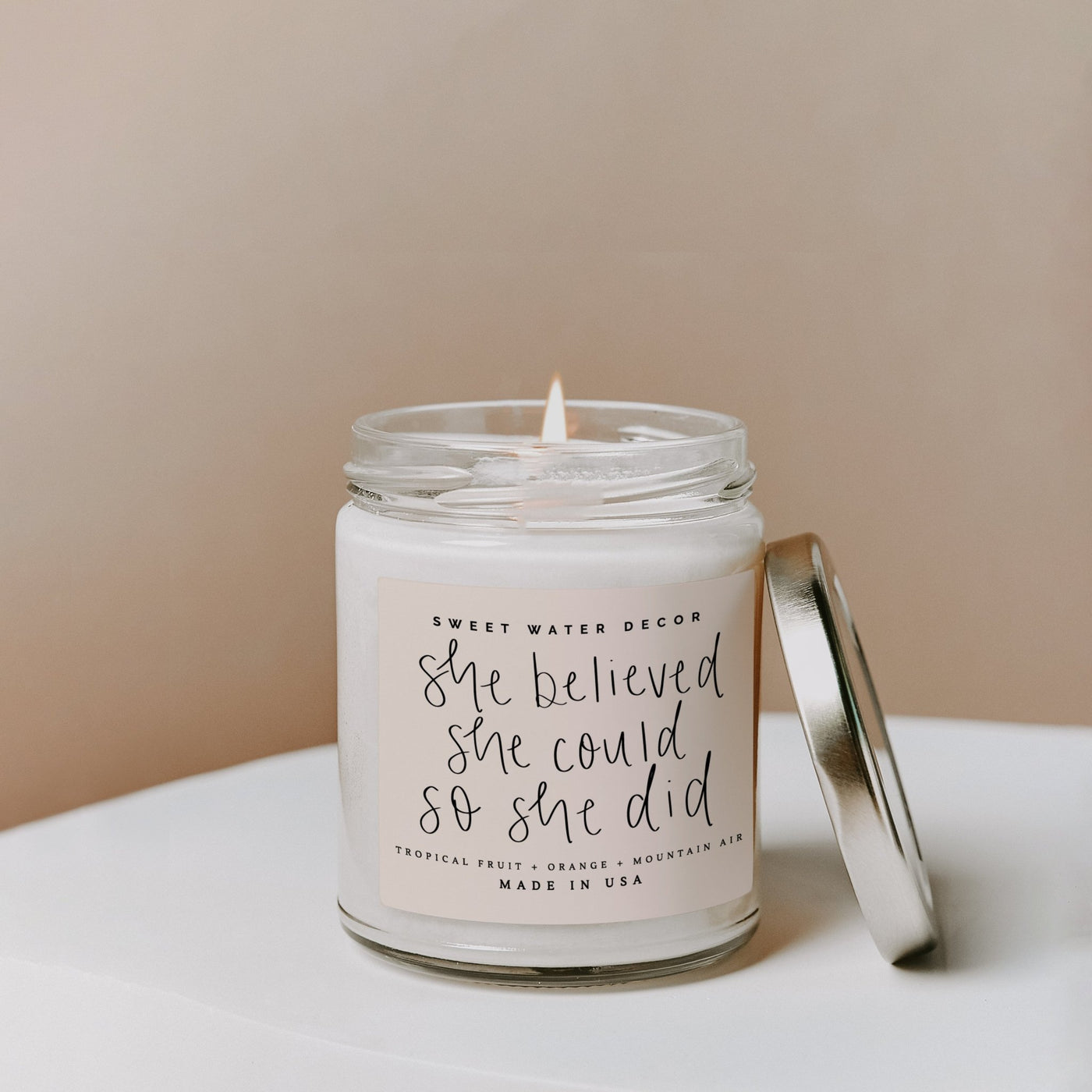 She Believed She Could So She Did Soy Candle - Clear Jar - 9 oz - Sweet Water Decor - Candles