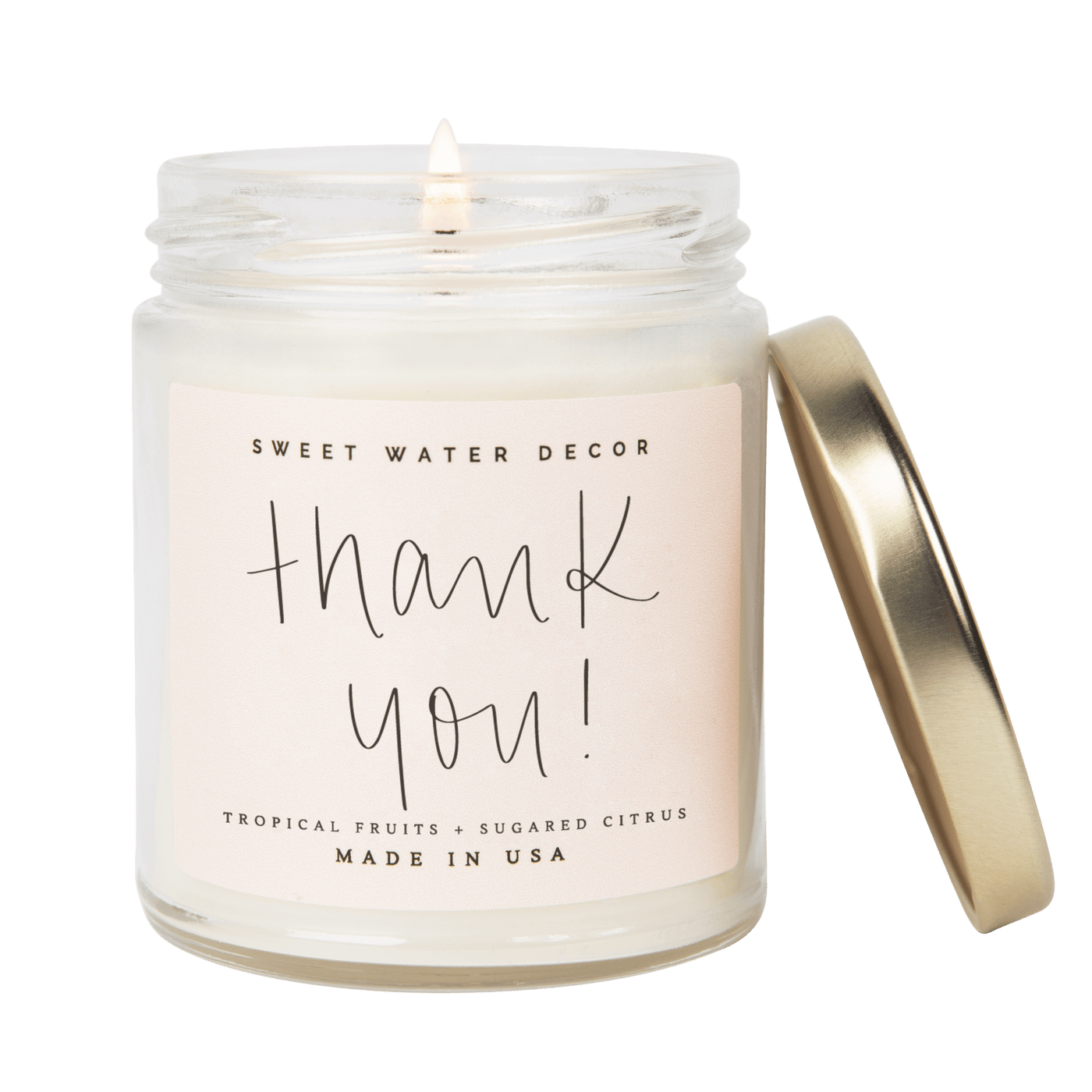 Thank You! Soy Candle - Clear Jar - 9 oz - Sweet Water Decor - Candles
