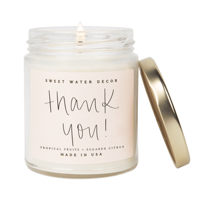 Thank You! Soy Candle - Clear Jar - 9 oz - Sweet Water Decor - Candles