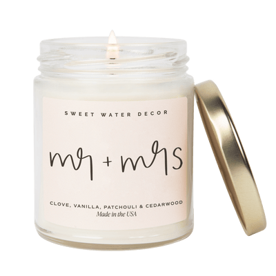 Mr. & Mrs. Quote Candle - Clear Jar - 9 oz (Palo Santo Patchouli) - Sweet Water Decor - Candles