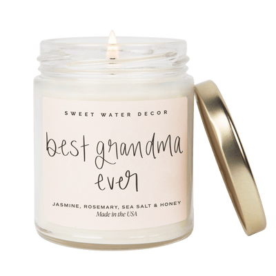 Best Grandma Ever Soy Candle - Clear Jar - 9 oz (Wildflowers and Salt) - Sweet Water Decor - Candles