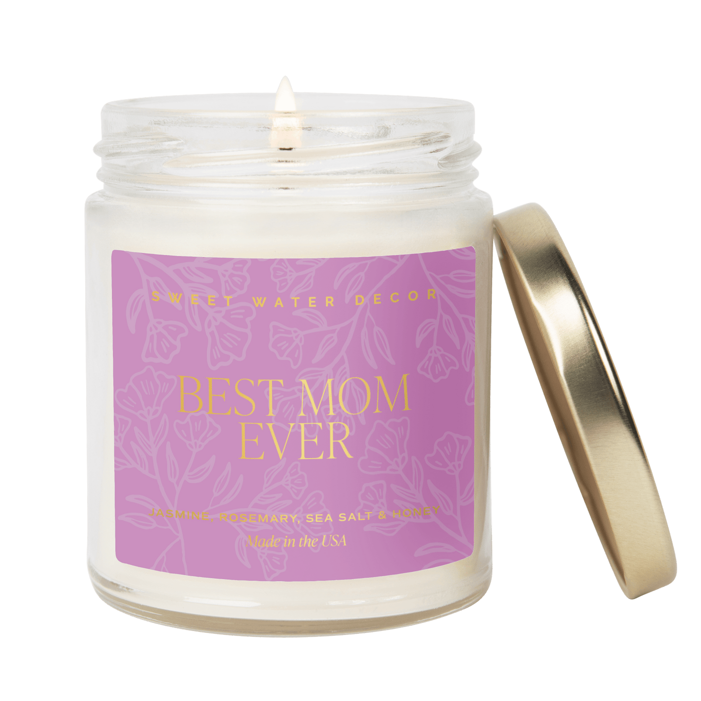 Best Mom Ever Soy Candle - Clear Jar - 9 oz (Wildflowers and Salt) - Sweet Water Decor - Candles