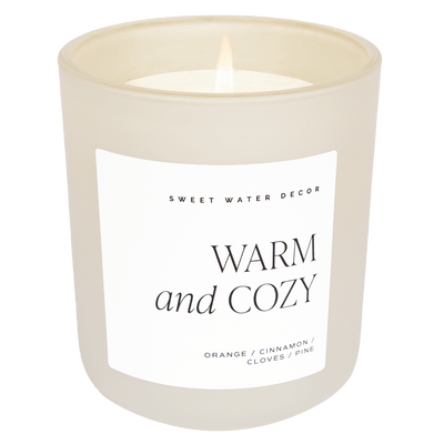 Warm and Cozy Soy Candle - Tan Matte Jar - 15 oz - Sweet Water Decor - Candles
