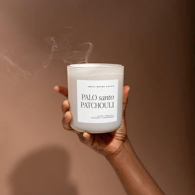 Palo Santo Patchouli Soy Candle - Tan Matte Jar - 15 oz - Sweet Water Decor - Candles