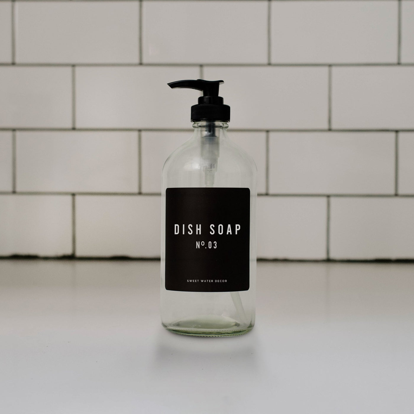 16oz Clear Glass Dish Soap Dispenser - Black Label - Sweet Water Decor - Dispensers