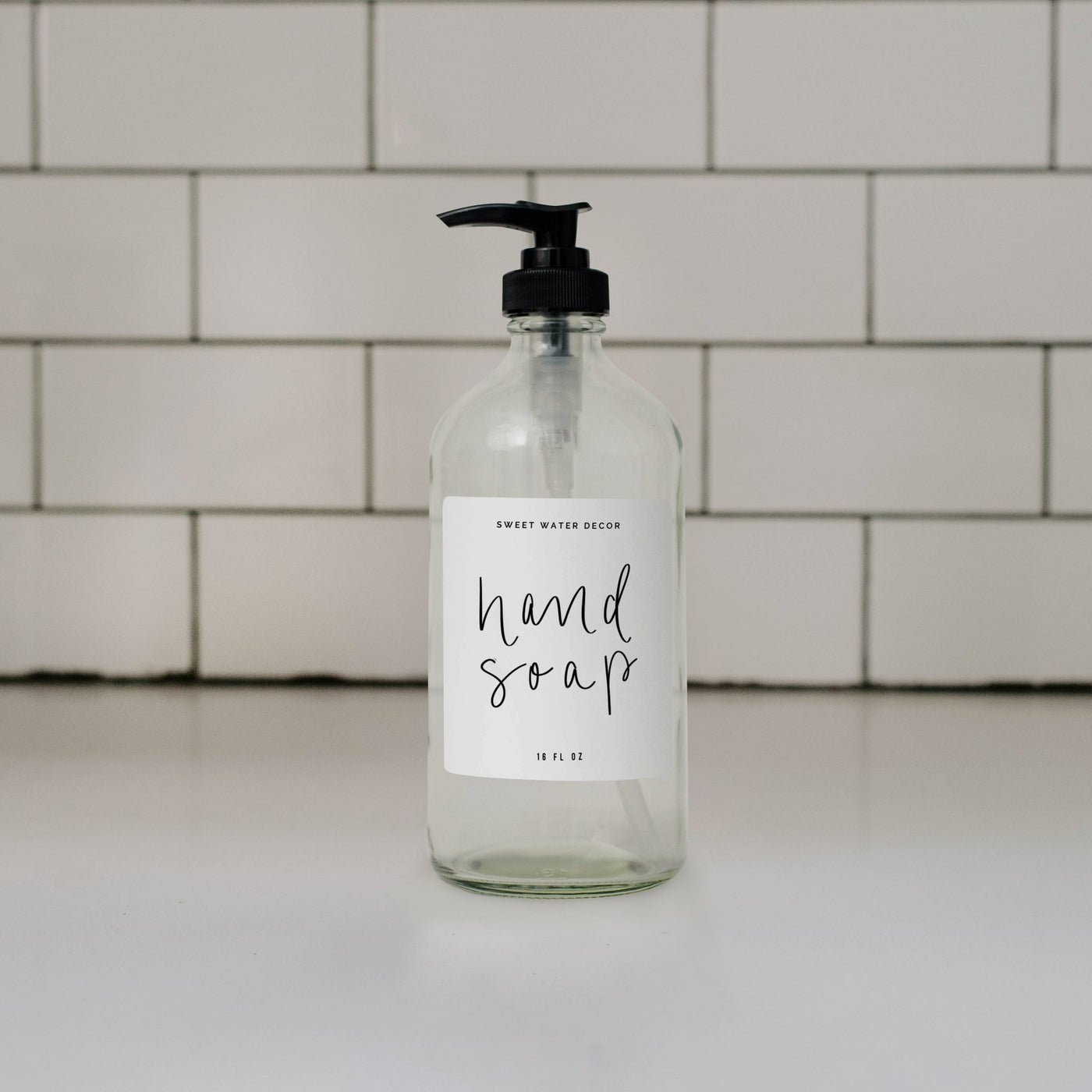 16oz Clear Glass Hand Soap Dispenser - White Label - Sweet Water Decor - Dispensers
