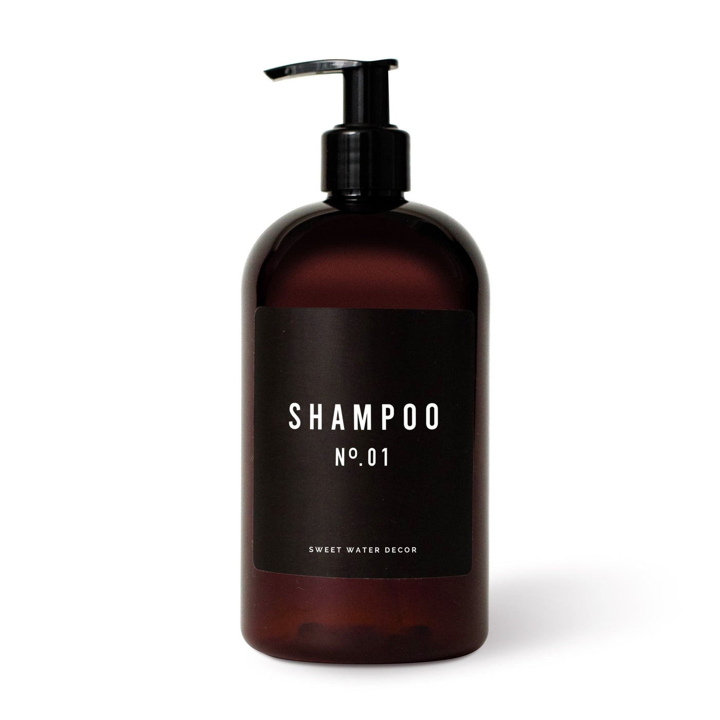 16oz Amber Plastic Shampoo Dispenser - Black Label - Sweet Water Decor - Dispensers
