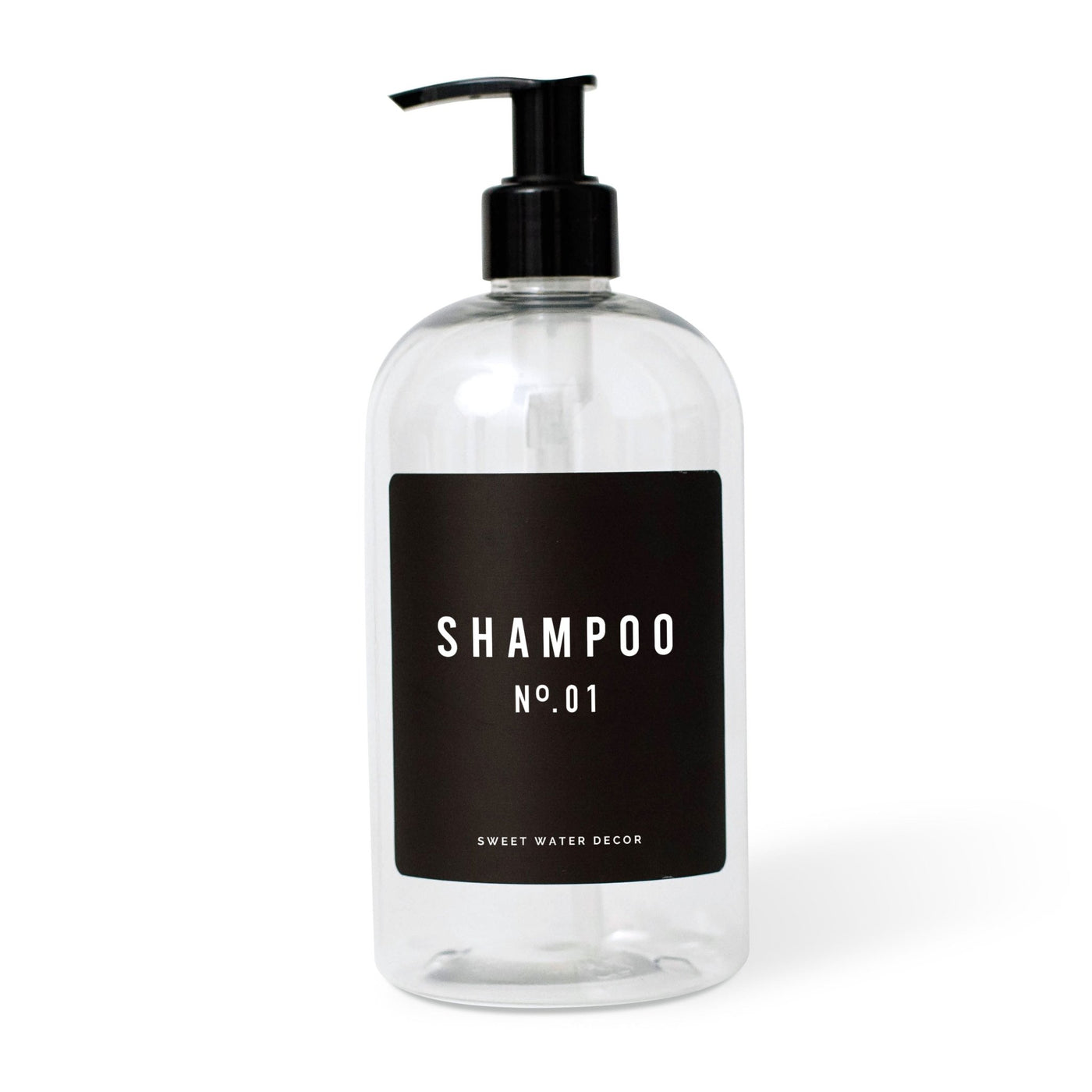 16oz Clear Plastic Shampoo Dispenser - Black Label - Sweet Water Decor - Dispensers