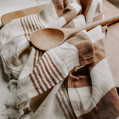 Turkish Cotton + Bamboo Hand Towel - Neutral Stripes - Sweet Water Decor - Hand Towels