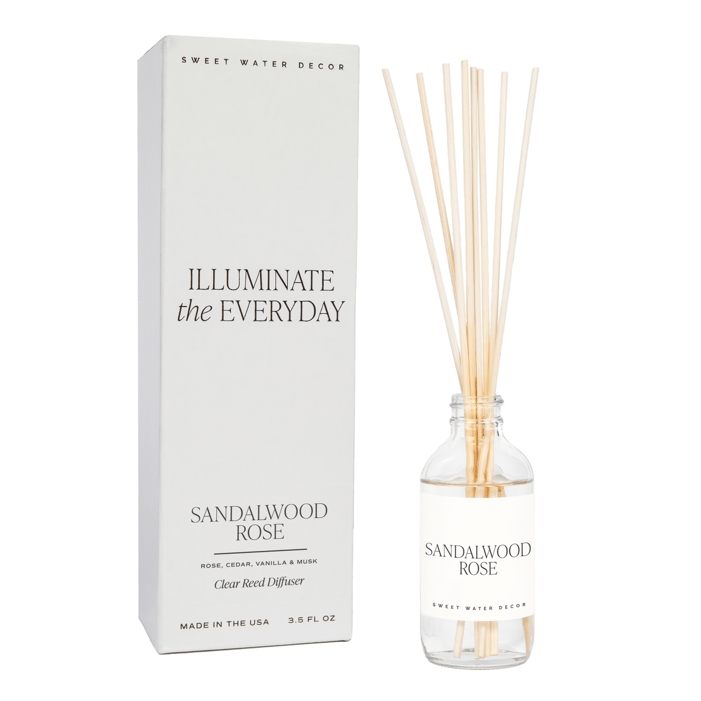Sandalwood Rose Clear Reed Diffuser - Sweet Water Decor - Reed Diffusers