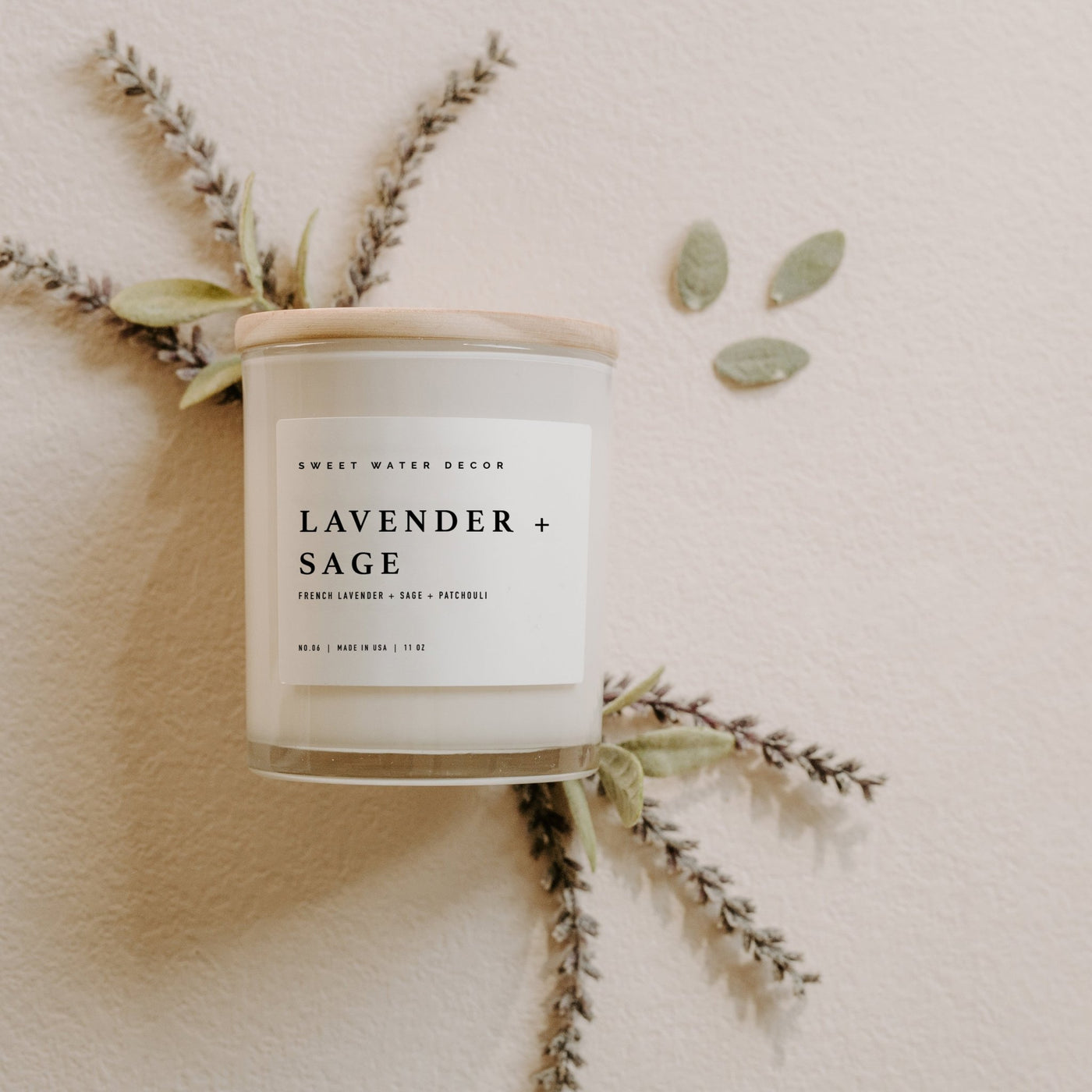Lavender and Sage Soy Candle - White Jar - 11 oz - Sweet Water Decor - Candles