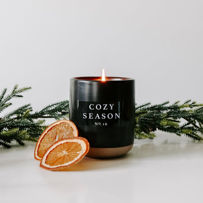 Cozy Season Soy Candle - Black Stoneware Jar - 12 oz - Sweet Water Decor - Candles