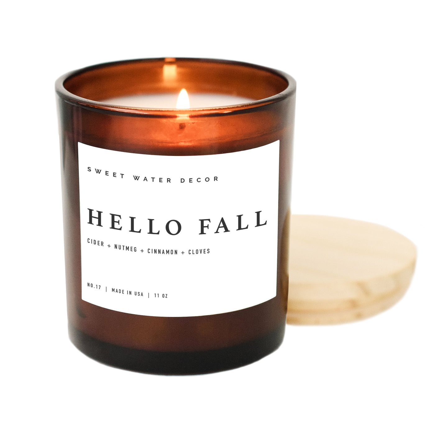 Hello Fall Soy Candle - Amber Jar - 11 oz - Sweet Water Decor - Candles