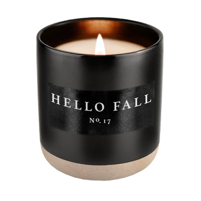 Hello Fall Soy Candle - Black Stoneware Jar - 12 oz - Sweet Water Decor - Candles