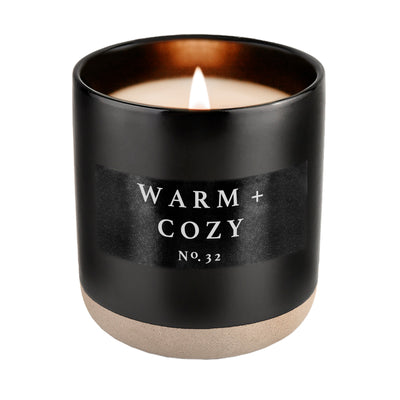 Warm and Cozy Soy Candle - Black Stoneware Jar - 12 oz - Sweet Water Decor - Candles