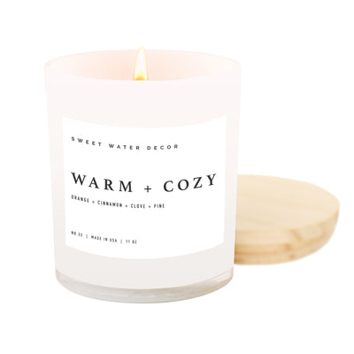 Warm and Cozy Soy Candle - White Jar - 11 oz - Sweet Water Decor - Candles