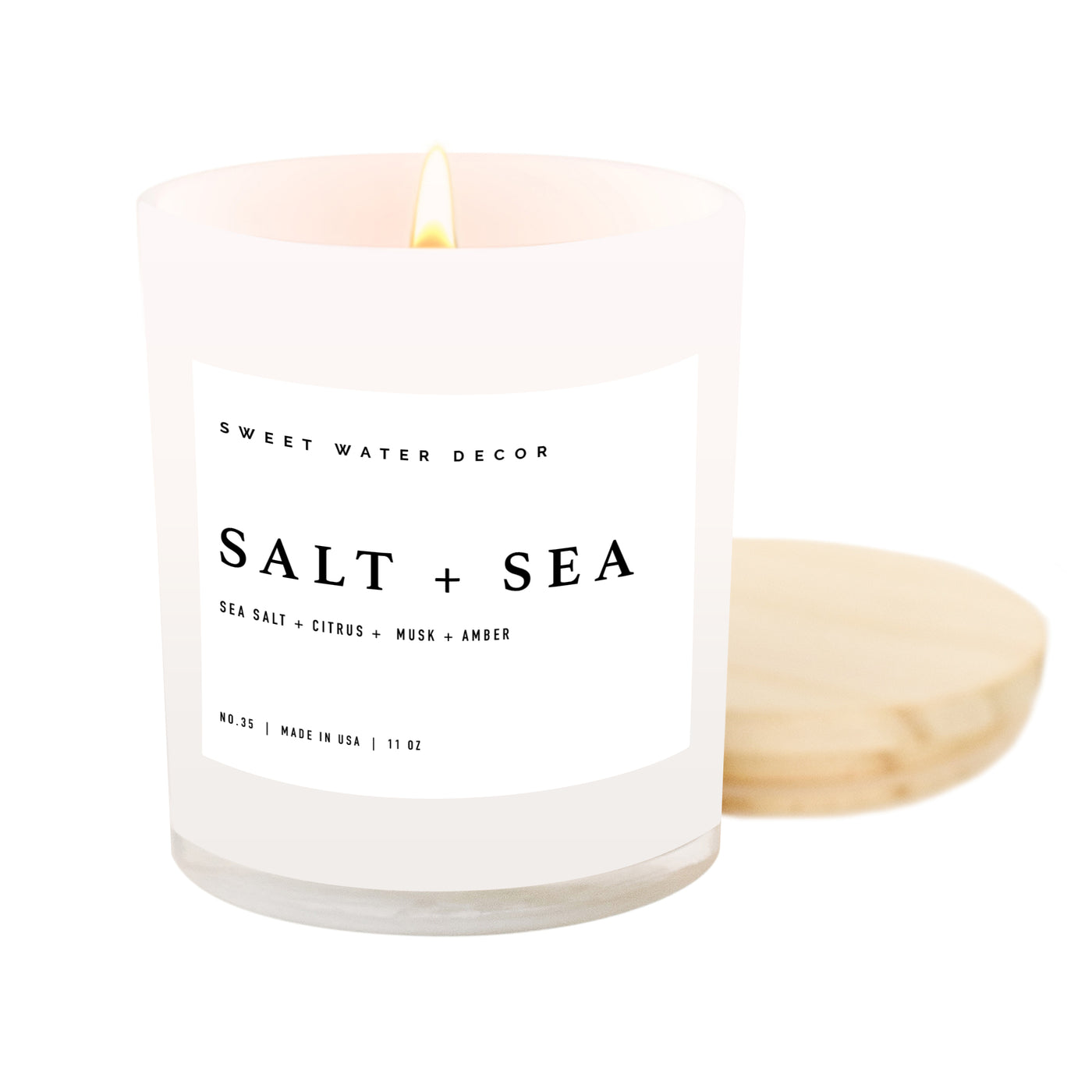 Salt and Sea Soy Candle - White Jar - 11 oz - Sweet Water Decor - Candles