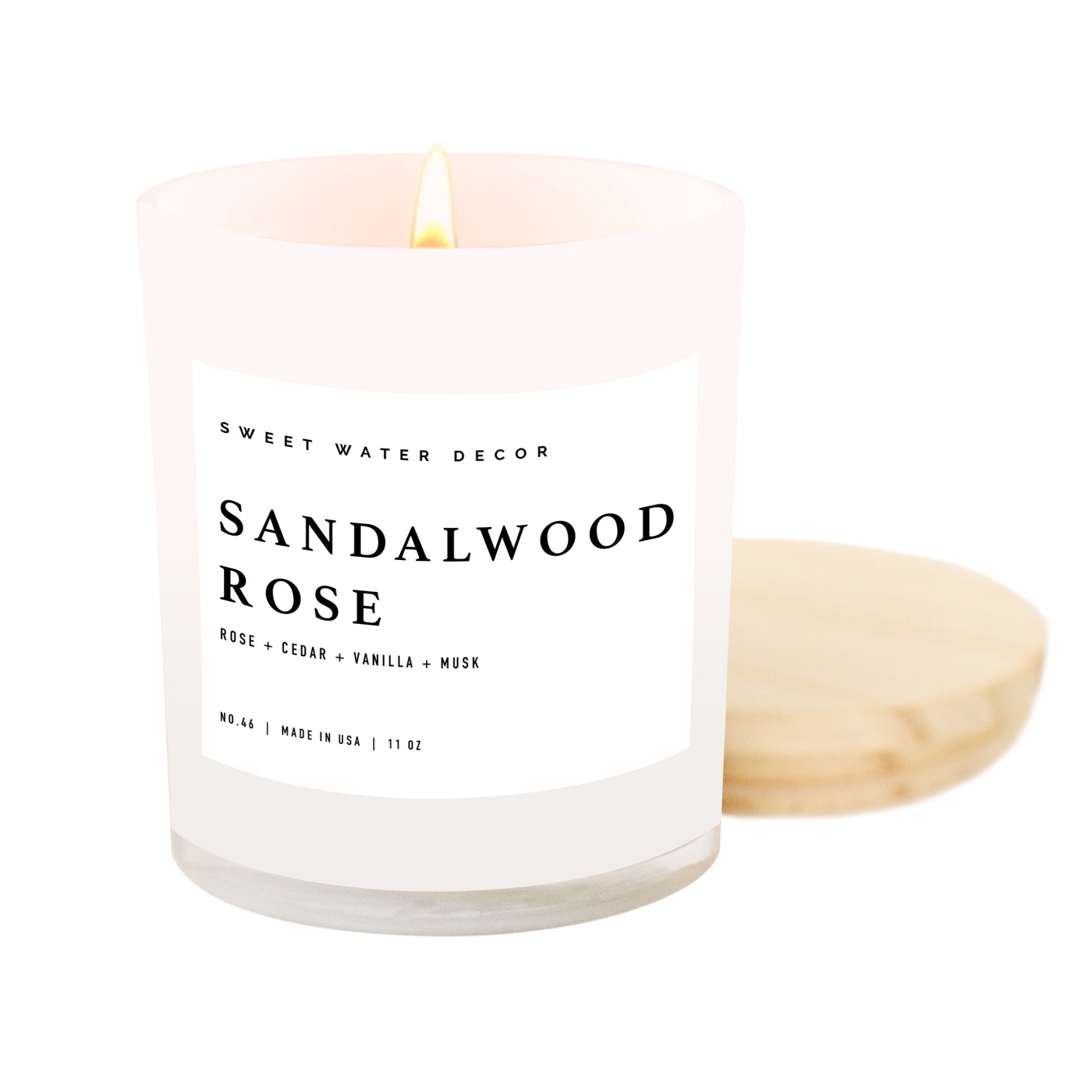 Sandalwood Rose Soy Candle - White Jar - 11 oz - Sweet Water Decor - Candles