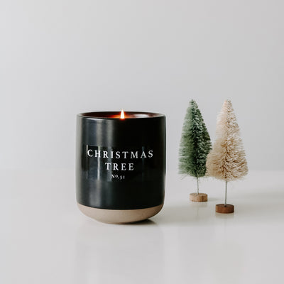 Christmas Tree Soy Candle - Black Stoneware Jar - 12 oz - Sweet Water Decor - Candles