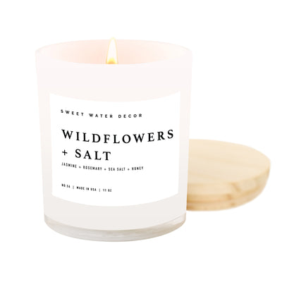 Wildflowers and Salt Soy Candle - White Jar - 11 oz - Sweet Water Decor - Candles
