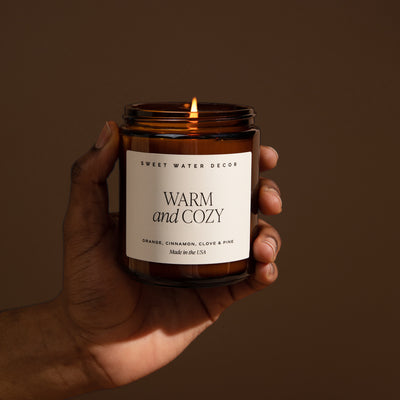 Warm and Cozy Soy Candle - Amber Jar - 9 oz - Sweet Water Decor - Candles