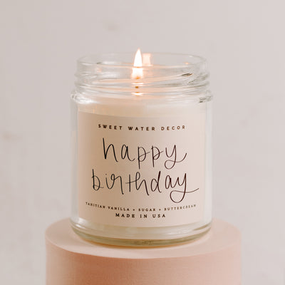 Happy Birthday Soy Candle - Clear Jar - 9 oz - Sweet Water Decor - Candles