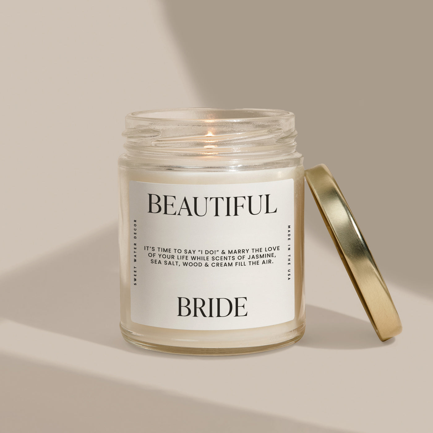 Beautiful Bride Soy Candle - Large Quote Label - 9 oz - Sweet Water Decor - Candles