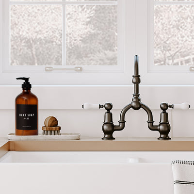 16oz Amber Glass Hand Soap Dispenser - Black Label - Sweet Water Decor - Dispensers