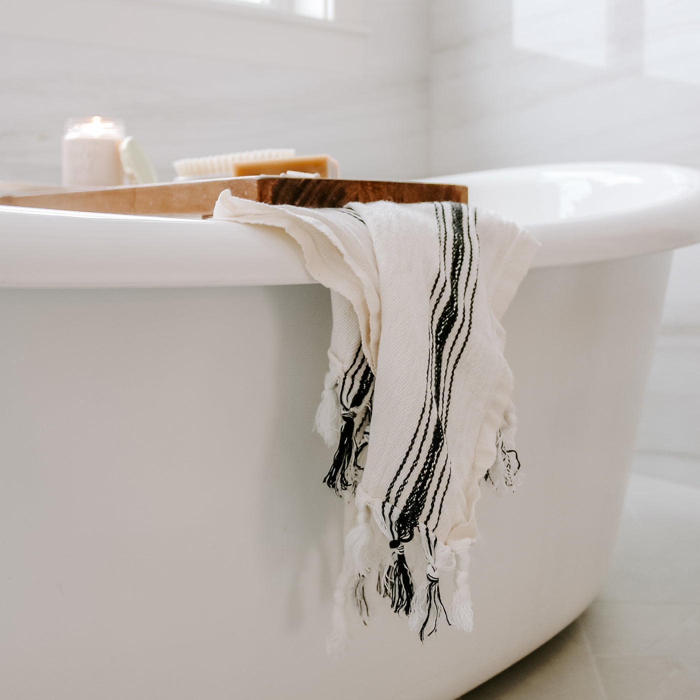Savannah Turkish Cotton + Bamboo Hand Towel - Five Stripe - Sweet Water Decor - Hand Towels
